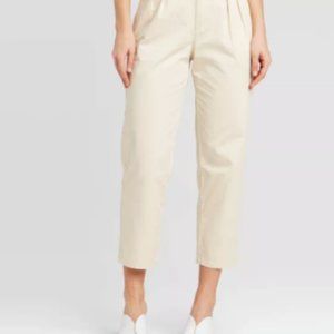 Tapered Pleat Front Straight Leg Trouser Cream